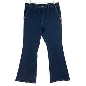 Michael Kors Women Flare Dark Blue Denim Jeans Sz 14 Stretch‎ High Rise NWT $110